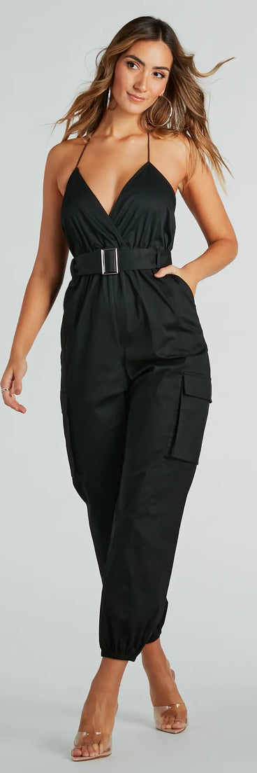 Looking Cool Belted Cargo Twill Jumpsuit