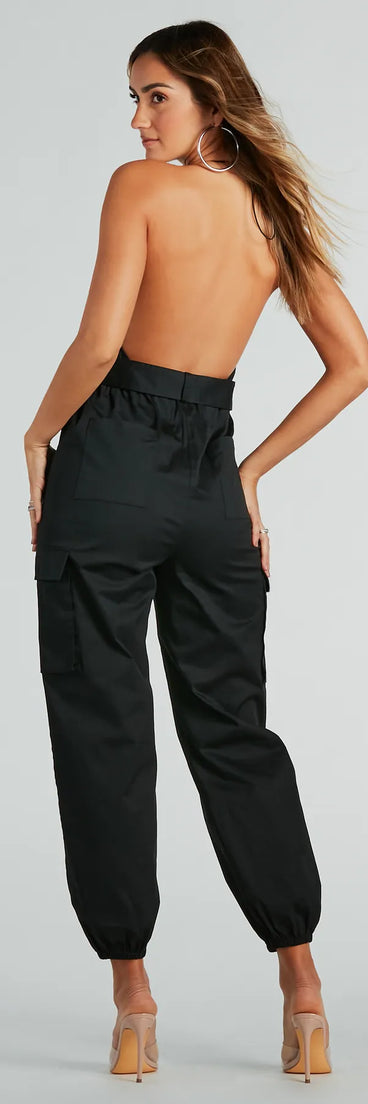 Looking Cool Belted Cargo Twill Jumpsuit