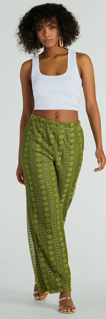 Choosing green pants means the Weekend Breeze High-Rise Crochet Palazzo Pants are your new power move—polished enough for plans, bold enough for the gram.