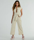 Aviator Babe Cap Sleeve Utility Wide-Leg Jumpsuit