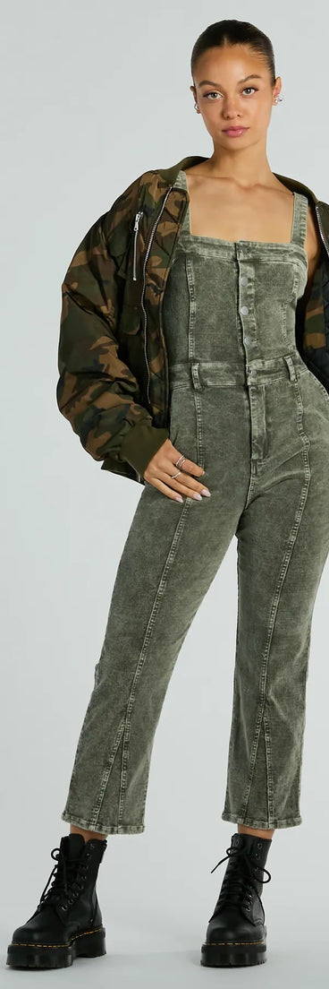 The Stylish Edge Acid-Wash Corduroy Jumpsuit is an elevated one-piece that blends sleek sophistication with playful charm, perfect for nailing casual or formal outfits.