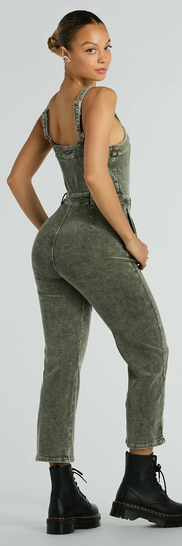 Refresh your fall closet with stylish women's pants like the Stylish Edge Acid-Wash Corduroy Jumpsuit in a sleek fabric and a pant leg style that makes your look unique.