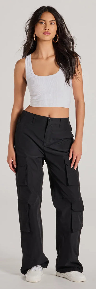 A stylish choice for adding an edgy flair to your everyday attire, the Out For The Day High-Rise Cargo Pants in black are utility-inspired cargos for women that create a bold yet functional on-trend outfit.