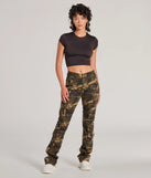 A stylish choice for adding an edgy flair to your everyday attire, the Casual Vibe Camo Cargo Bootcut Pants in olive are utility-inspired cargos for women that create a bold yet functional on-trend outfit.