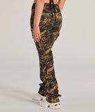 The Casual Vibe Camo Cargo Bootcut Pants is a trendy women's bottom in olive green, designed with modern details and alluring textures to complete chic outfits for 2025.