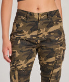 Create bold, fashion-forward looks for spring or summer with the Casual Vibe Camo Cargo Bootcut Pants in olive green, a must-have piece from Windsor’s collection of stylish bottoms for women.