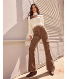 A stylish choice for adding an edgy flair to your everyday attire, the Effortless And Cool Corduroy Cargo Flare Pants in olive are utility-inspired cargos for women that create a bold yet functional on-trend outfit.