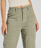 A stylish choice for adding an edgy flair to your holiday attire, the Effortlessly Casual Wide-Leg Twill Cargo Pants in olive are utility-inspired cargos for women that create a bold yet functional holiday outfit.