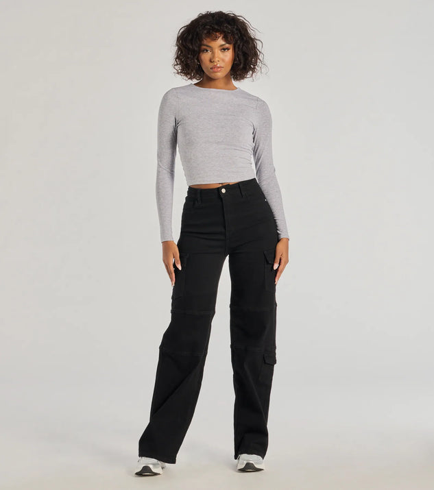 The The Next Level High-Rise Cargo Pants is a trendy women's bottom in black, designed with modern details and alluring textures to complete chic outfits for 2025.
