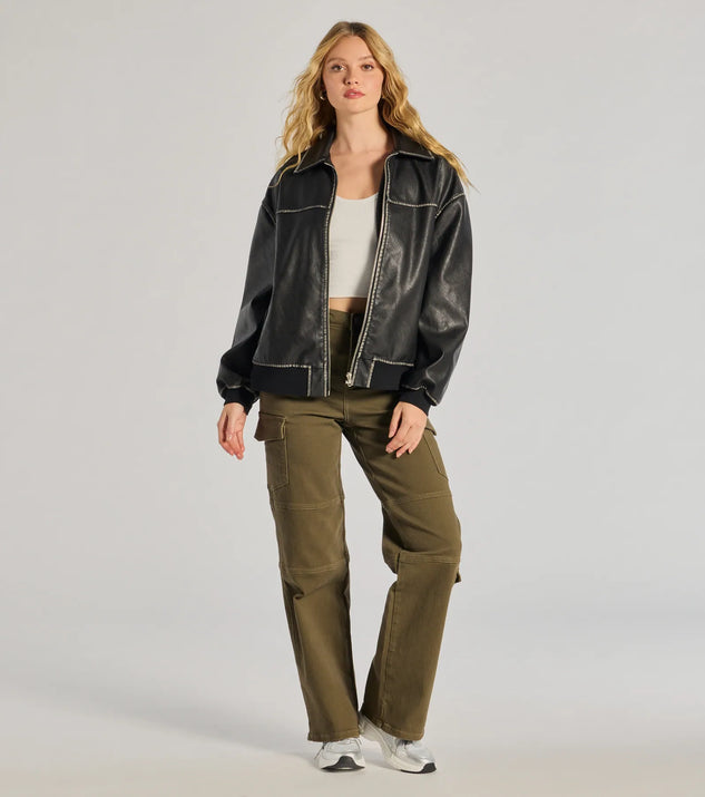 The The Next Level High-Rise Cargo Pants is a trendy women's bottom in olive green, designed with modern details and alluring textures to complete chic outfits for 2025.