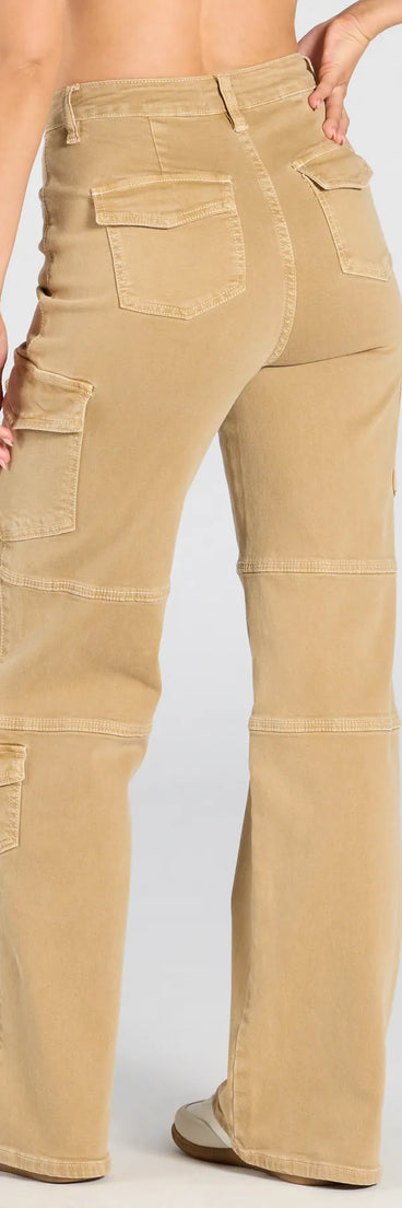 Trendy khaki cargo pants like the Coolest Babe High-Rise Cargo Straight-Leg Pants bring casual utility style to everyday and off-duty looks.