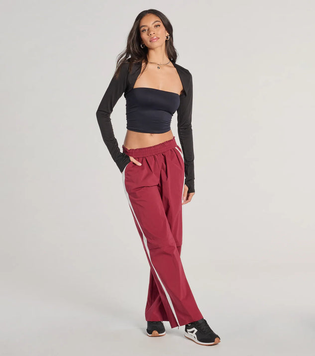 The Star Of The Track High-Rise Striped Track Pants is a trendy women's bottom in burgundy, designed with modern details and alluring textures to complete chic outfits for 2025.