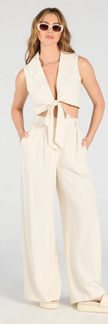 Serve effortless style and scroll-stopping energy in the Beachy Chic Wide-Leg Trouser Pants With Linen, part of a natural matching clothing set that does the work for you with bold, polished vibes from top to bottom.