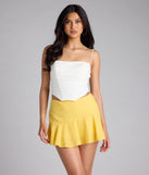 Designed for campus outfits, sleek workwear, and on-the-go moments, the Give Trendy Vibes High-Rise Button Mini Skort is a trendy yellow bottom for women bringing effortless fall versatility.