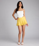 Designed for campus outfits, sleek workwear, and on-the-go moments, the Give Trendy Vibes High-Rise Button Mini Skort is a trendy yellow bottom for women bringing effortless fall versatility.