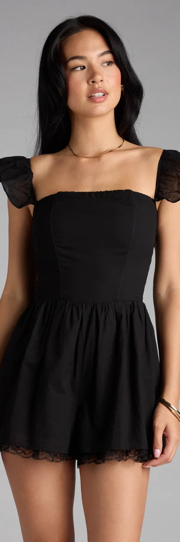 Style up your rotation with the Flirty Perfection Corset Lace Trim Romper, a trendy black romper made to anchor every outfit with attitude and ease.