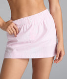 The Just A Girl Mid-Rise Striped Boxer Skort in pink brings edge and energy to your vibe, ready to elevate any festival look or concert outfit.