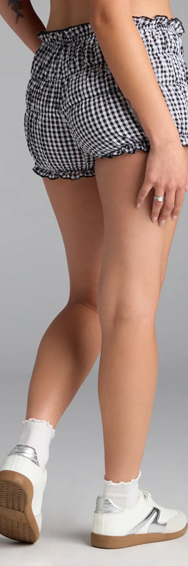 Designed for campus outfits, sleek workwear, and on-the-go moments, the Check Me Out Mid-Rise Gingham Shorts are trendy black bottoms for women bringing effortless fall versatility.