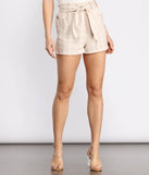 Windowpane Tie Waist Paper Bag Shorts