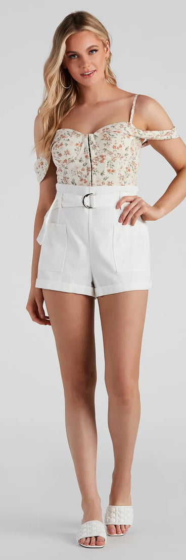 High-Rise Belted Twill Shorts