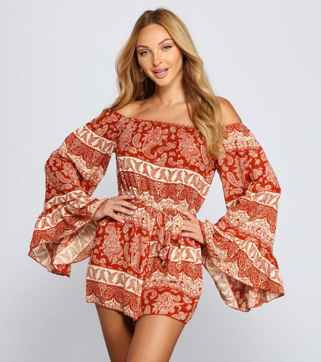 Off The Shoulder Paisley Perfection Romper