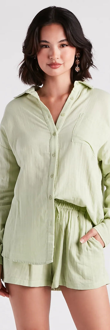 Coastal Cute Linen Top And Shorts Set