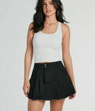 Cutting Edge Mid Rise Pleated Denim Skort