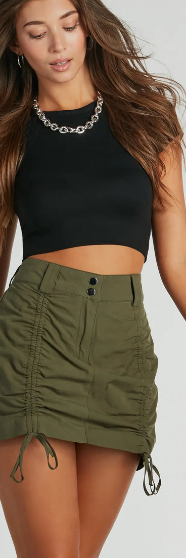 Out And About Mid-Rise Ruched Woven Mini Skort