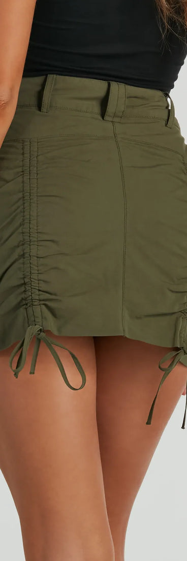 Out And About Mid-Rise Ruched Woven Mini Skort