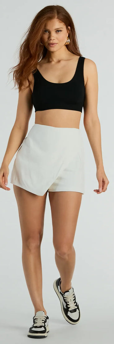 Cute Delight Faux Wrap Linen Skort