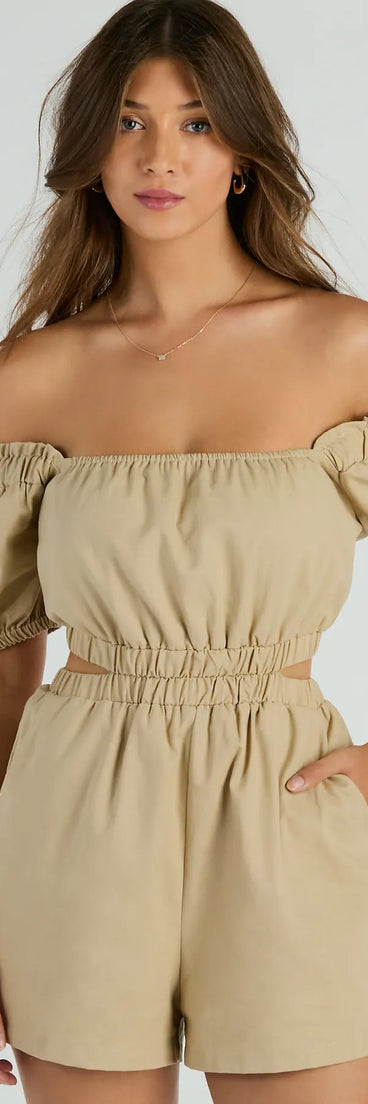 Day Time Adventure Puff Sleeve Cutout Linen Romper