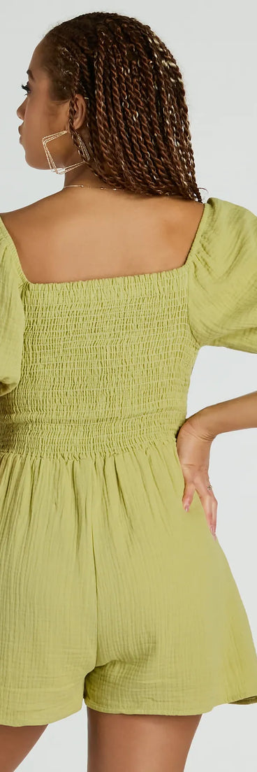 First Day Of Spring Puff Sleeve Smocked Romper