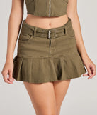 Effortlessly create party outfits or vacation-ready looks with the Absolute Edge High-Rise Belted Pleated Mini Skort, one part of a versatile women's olive matching set perfect for quick and easy outfit combinations from layering chic outfits to transitioning your look seamlessly.