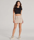 Create bold, fashion-forward looks for spring or summer with the Playful Feeling Cargo Corduroy Mini Skort in beige, a must-have piece from Windsor’s collection of stylish bottoms for women.