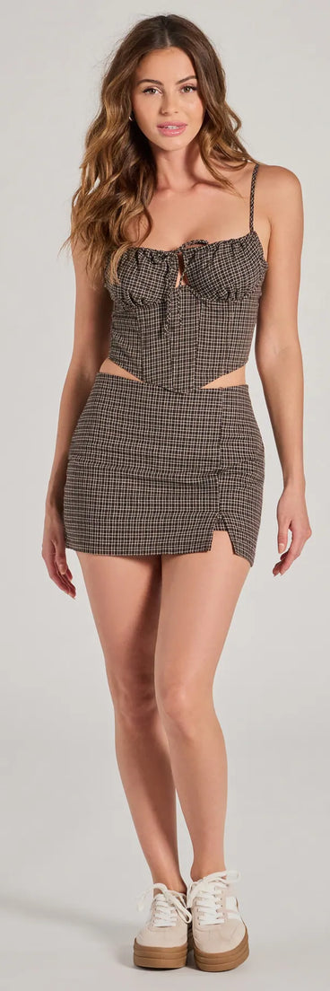 Fall For You High-Rise Plaid Slit Skort