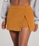 Get the look of a skirt and the comfort of shorts in the Trendy Girl Corduroy Faux Wrap Mini Skort in mustard yellow, perfect for staying stylish while on the move this summer.