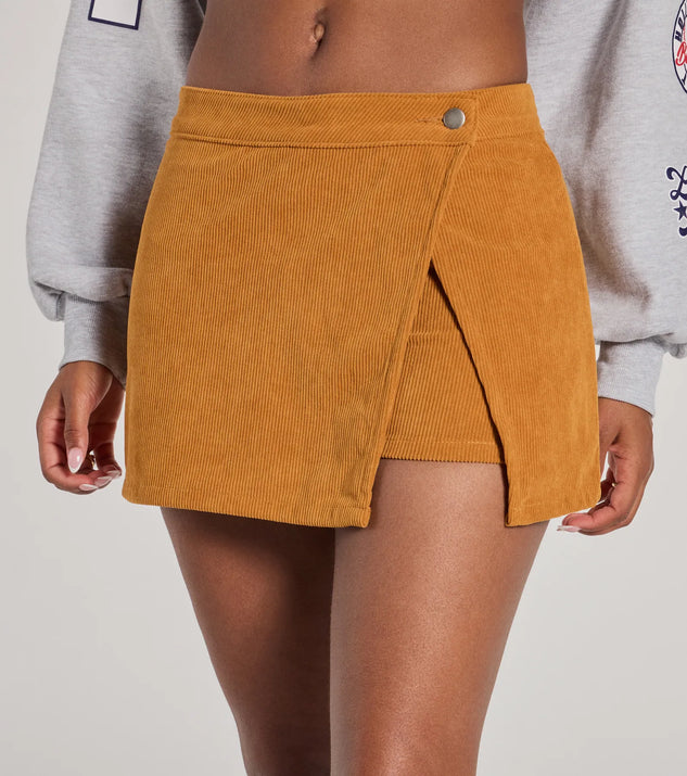 Trendy Girl Corduroy Faux Wrap Mini Skort | Windsor