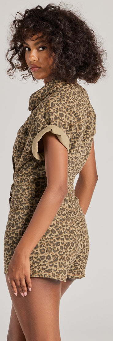 Wild Heart Leopard Print Twill Romper
