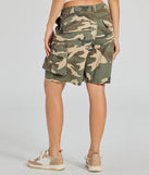 The Effortlessly Cool Mid-Rise Camo Cargo Shorts is a trendy women's bottom in olive green, designed with modern details and alluring textures to complete chic outfits for 2025.