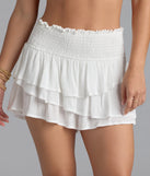 Choosing the off-white shorts says you’re ready to show off in the Breezy Escape High-Rise Ruffled Shorts, a warm-weather staple that elevates your outfit and seasonal style.