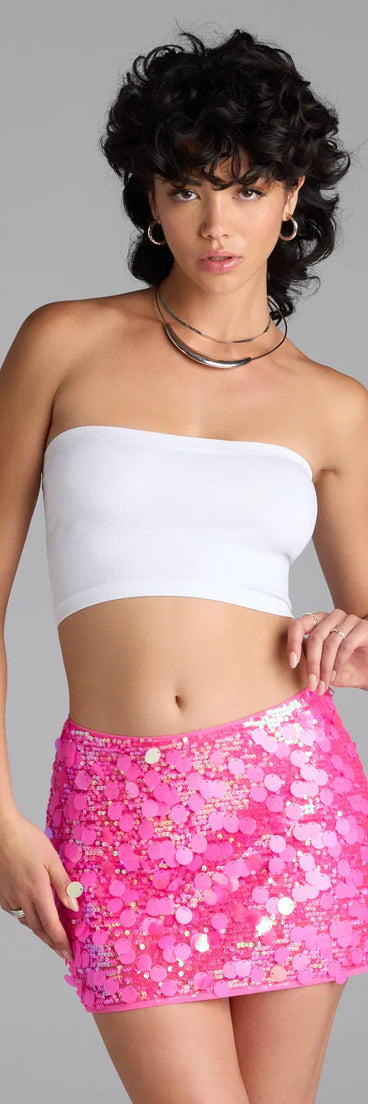 Pair the Dance The Night Away Sequin Mini Skirt with your favorite crop or bodysuit for effortless fall outfits with on-trend neon skirts that speak your style.
