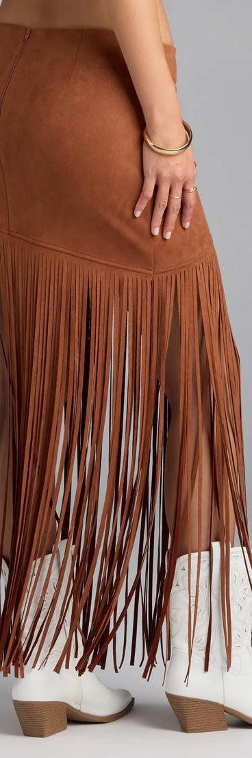 Style up your rotation with the Shake It Up Fringe Maxi Skirt , a trendy tan skirt made to anchor every outfit with attitude and ease.