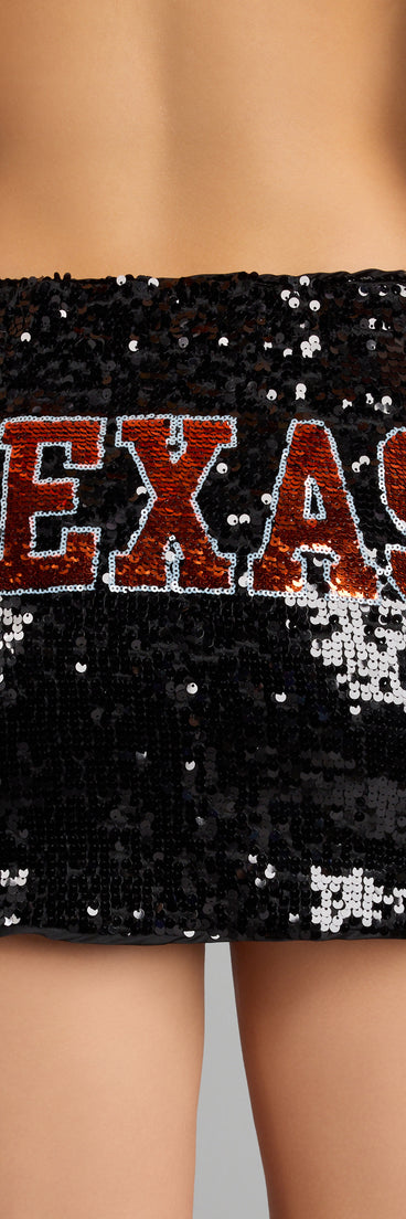 Style up your rotation with the Hooked On Sparkle Sequin Texas© Mini Skirt, a trendy skirt made to anchor every outfit with attitude and ease.