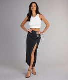 Edgy Glam High-Rise Buckle Maxi Skirt