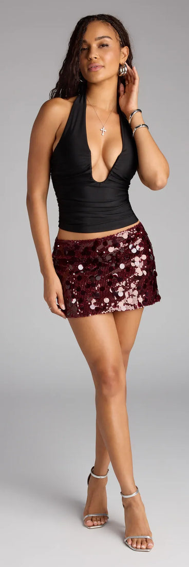 Style up your rotation with the Party Proof Sequin Mini Skirt , a trendy burgundy skirt made to anchor every outfit with attitude and ease.