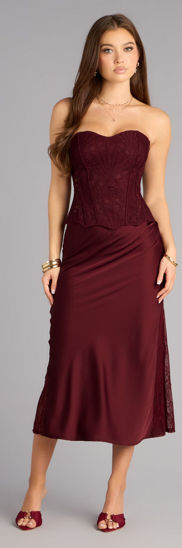 Slip Into Elegance Satin Lace Midi Skirt