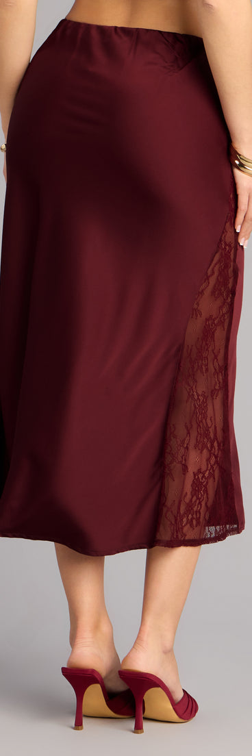 Slip Into Elegance Satin Lace Midi Skirt