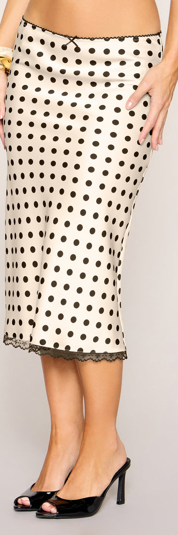 Spotted Charm Polka Dot Satin Midi Skirt