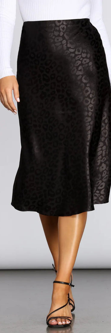 Leopard Flared Satin Skirt