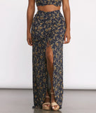Ditsy Floral Ruched High Slit Maxi Skirt